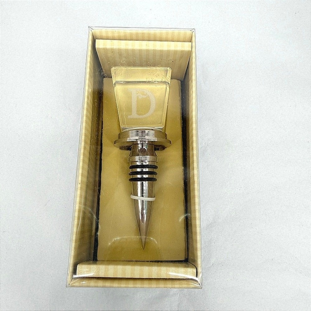 Cypress Solid Clear Glass D Initial Monogram Letter Wine Stopper Topper 4" NIB